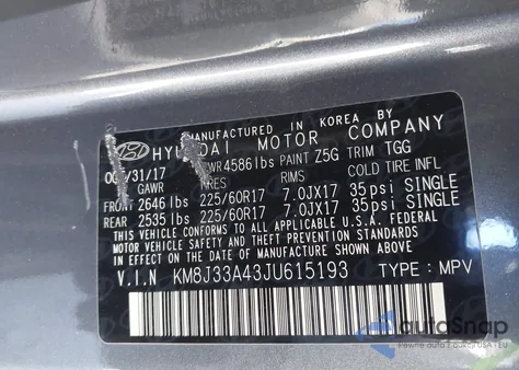 2018 Hyundai Tucson Sel z USA, uszkodzony, nr VIN KM8J33A43JU615193